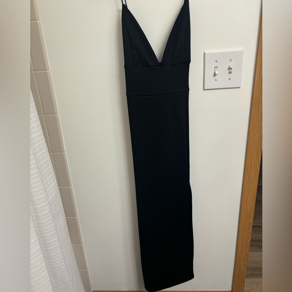 Midi dress with slit and cross back straps